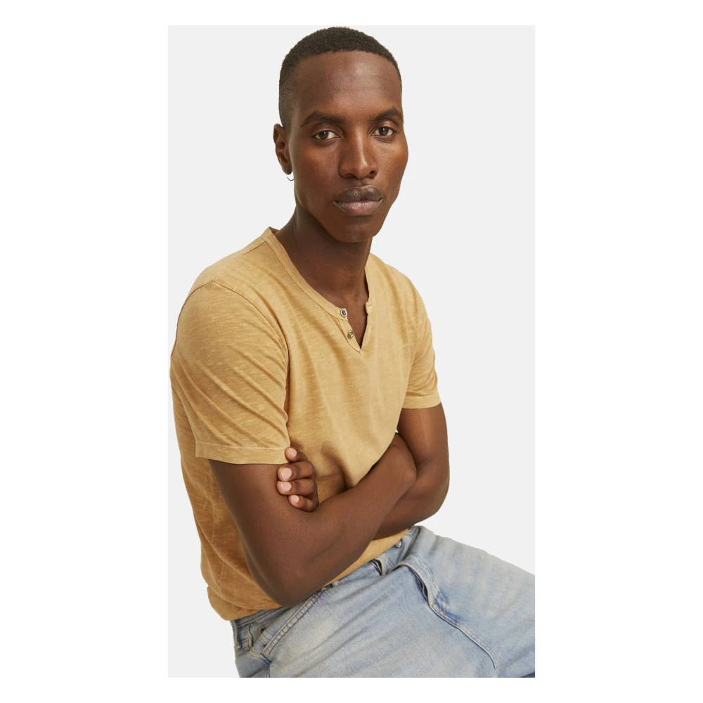 jack & jones Split Neck Casual T-Shirt Yellow Heren