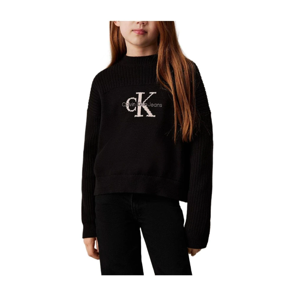 Calvin Klein Girls Black Kids Knitwear, 6 Y, Monogram Jumper