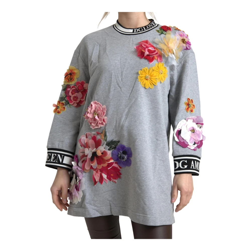 Dolce & Gabbana Women's Gray Sweatshirts,, Queen Floral Pullover Jumper 3XS