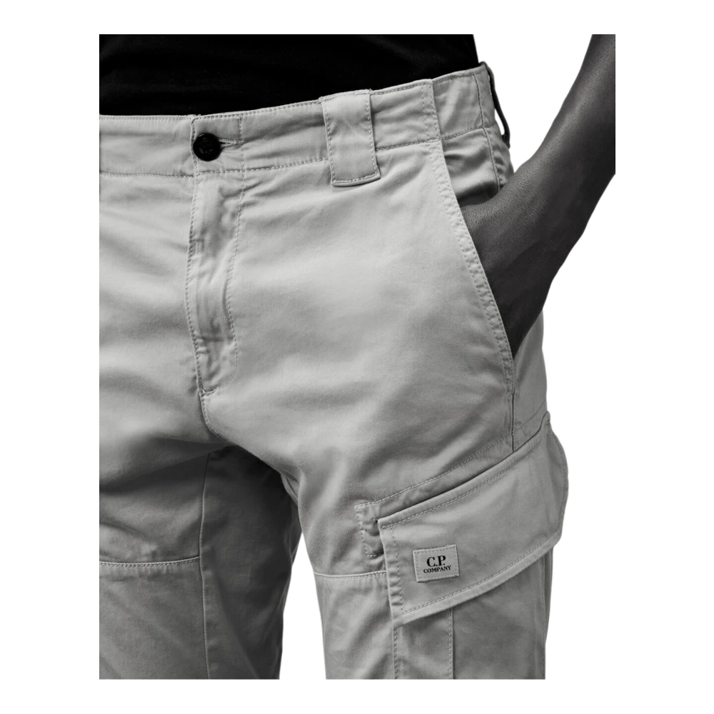 C.P. Company Satin Stretch Cargo Broek Lichtgrijs Gray Heren