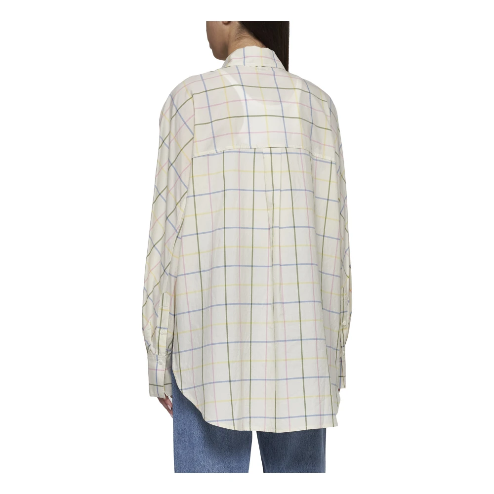 TotêMe Geruite Print Kimono Mouw Shirt Beige Dames