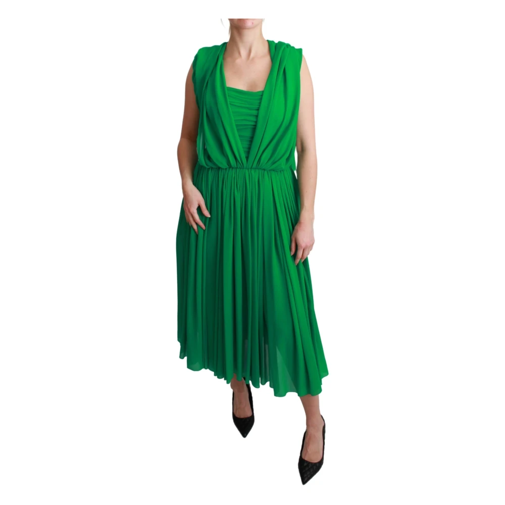 Dolce & Gabbana Women's Green Silk Sleeveless Pleated Maxi Dress