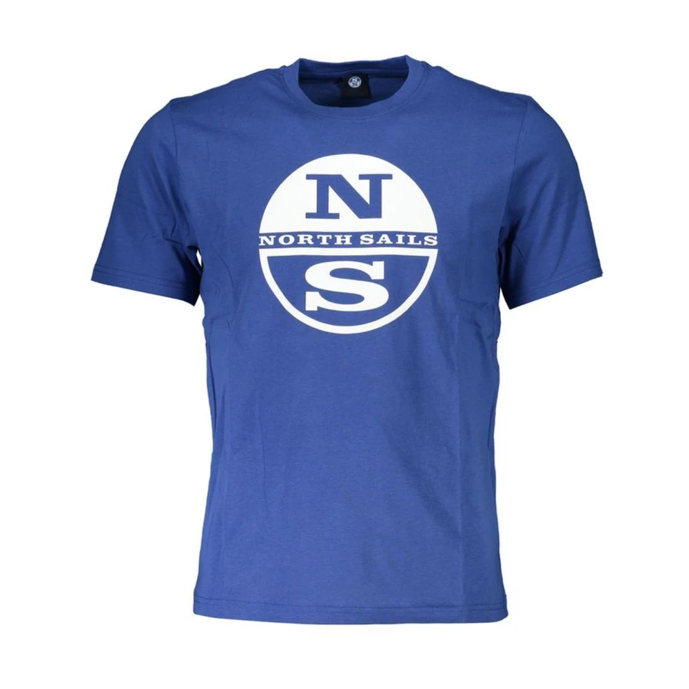 North Sails , T-Shirts, Male, Blue, L, Blue Printed Crew Neck Cotton T-Shirt