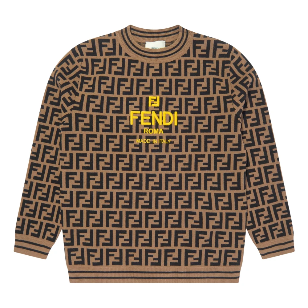 Fendi Men's Brown Knitwear,, Luxury Monogram Knitted Jumper In Size 10 Y