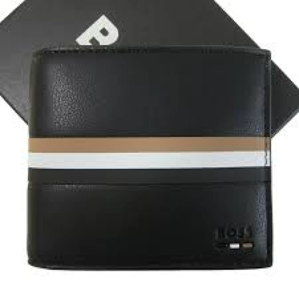 Hugo Boss Zwarte leren portemonnee Black Heren