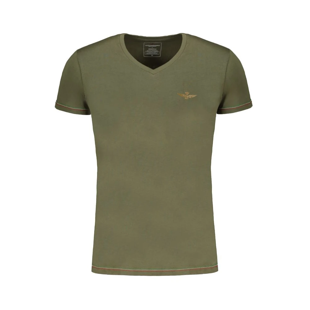 Aeronautica militare Groene Katoenen V-Hals T-Shirt met Print Green Heren