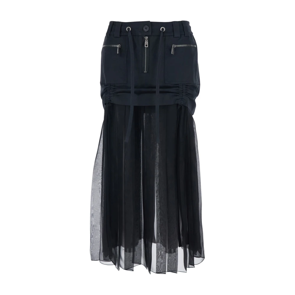 Dolce & Gabbana Vrouw Zwart Rokken Dames, M, Katoen, Geplooide Midi-Rok Met Trekkoord