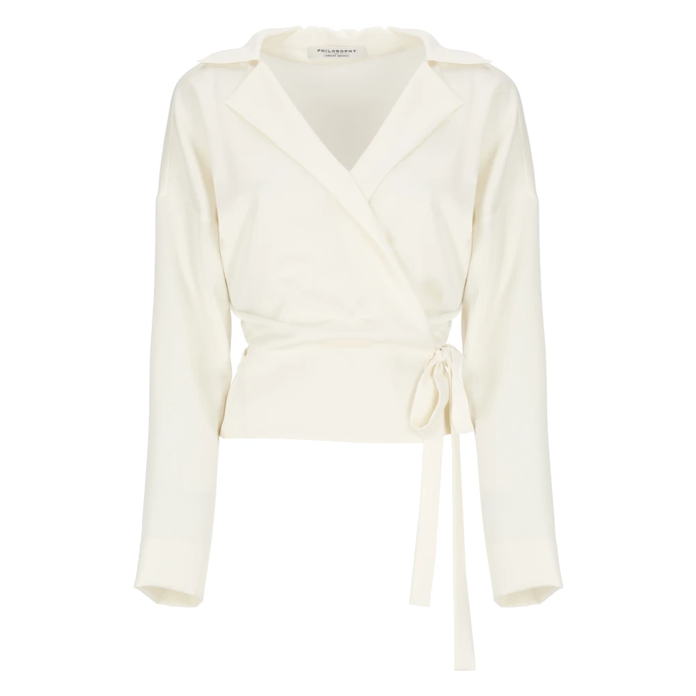 Philosophy di Lorenzo Serafini Ivoor Blouse met Kant en V-Hals Beige Dames