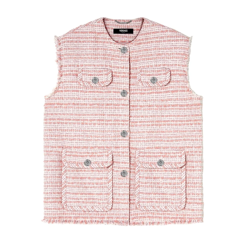 Versace Wit Roze Tweed Franje Vest Multicolor Dames