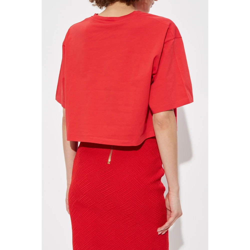 Balmain Korte T-shirt met bedrukt logo Red Dames