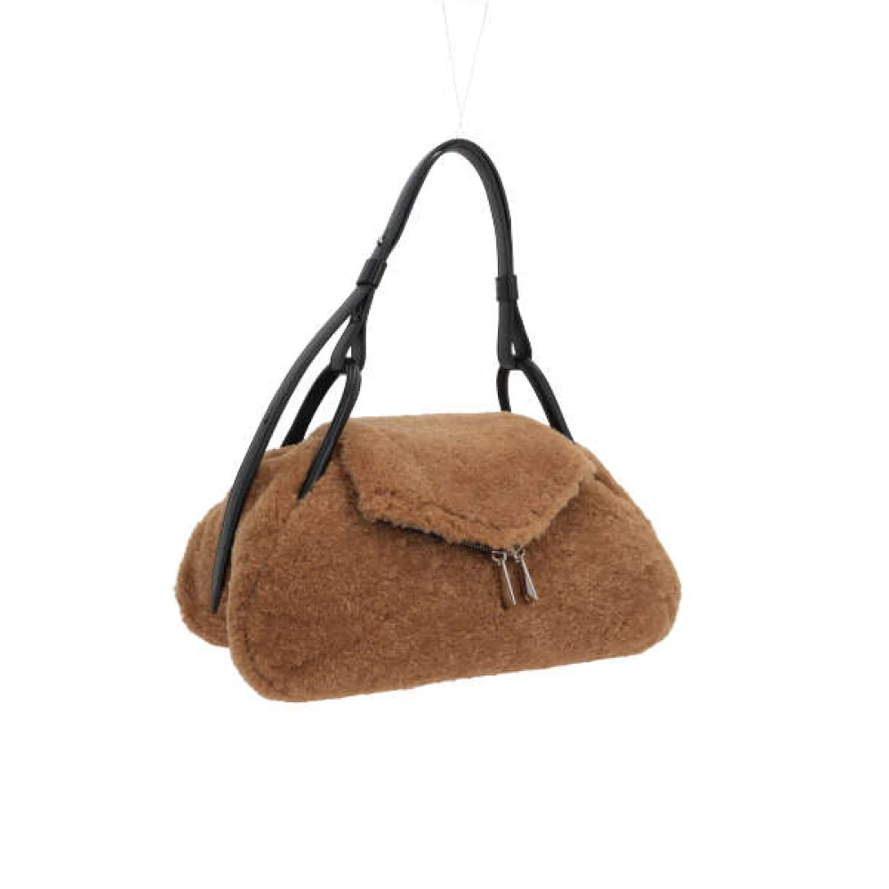 Amina Muaddi Shearling Handtas met Zilveren Hardware Brown Dames