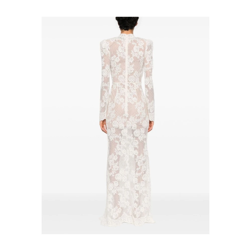 Self Portrait Elegante Rhinestone Kant Maxi Jurk White Dames