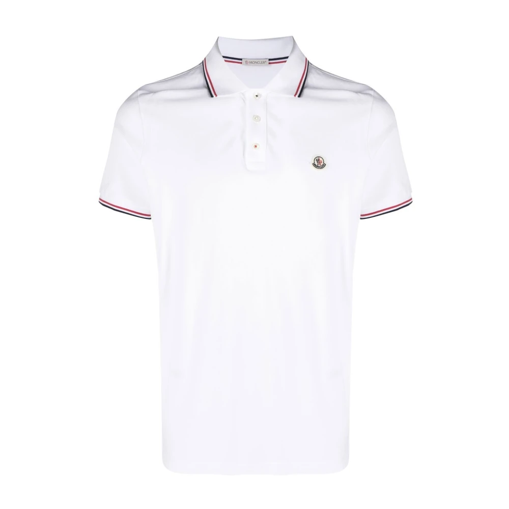 Moncler Gestreept Logo Patch Poloshirt White Heren