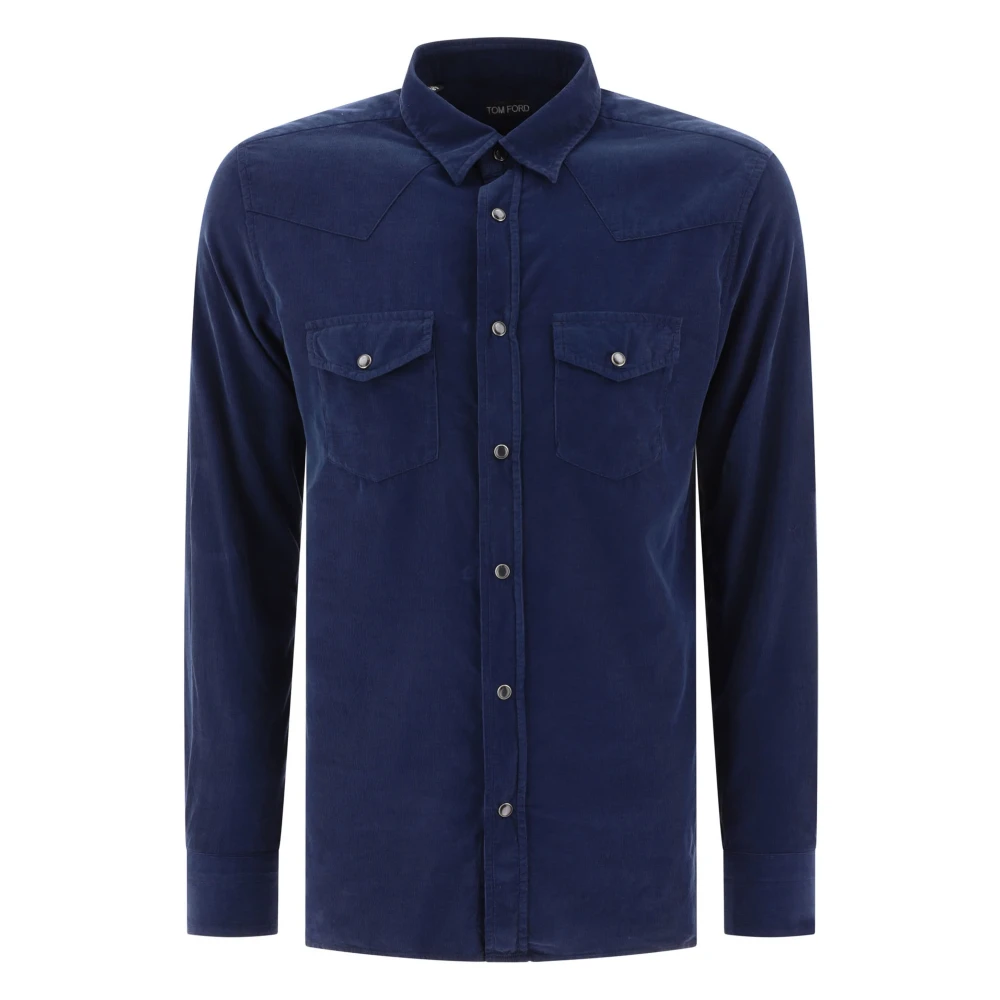 Tom Ford Corduroy slim fit overhemd met zakken Blue Heren