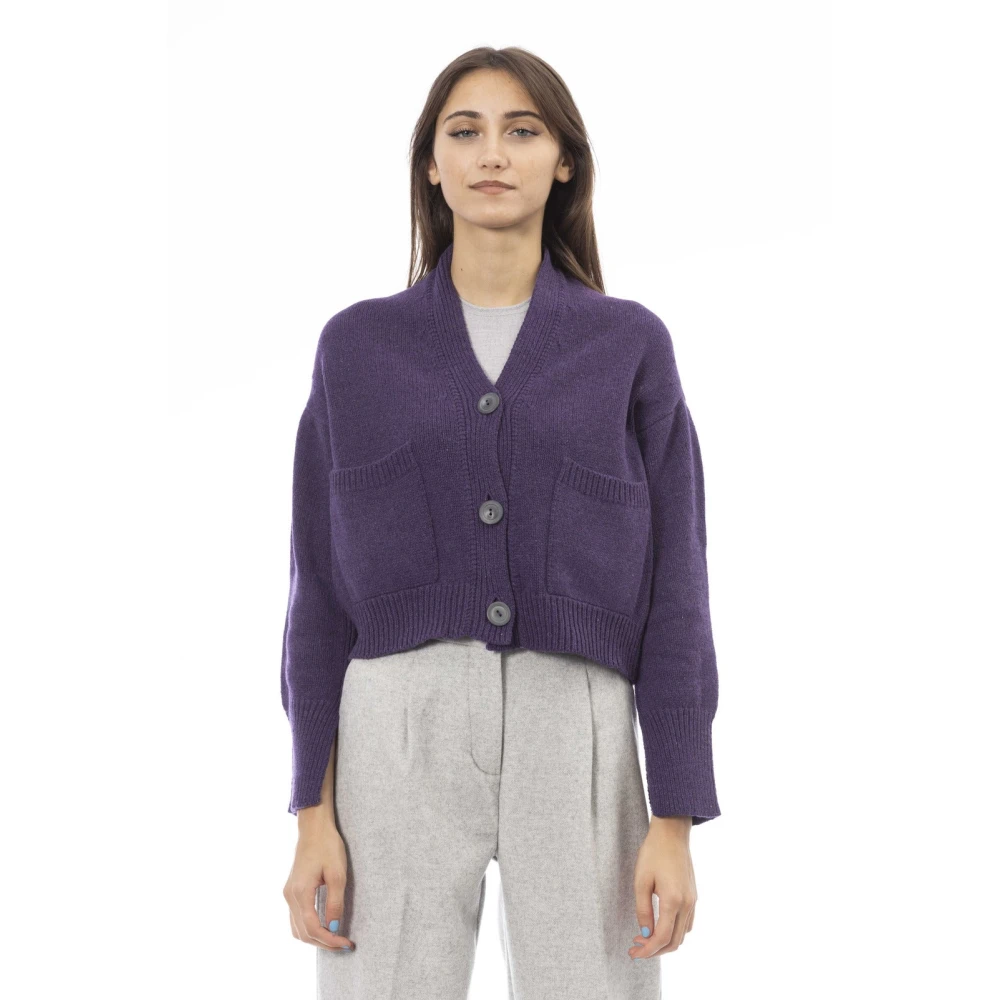 Alpha Studio Cardigan met knoopsluiting en zakken Purple Dames