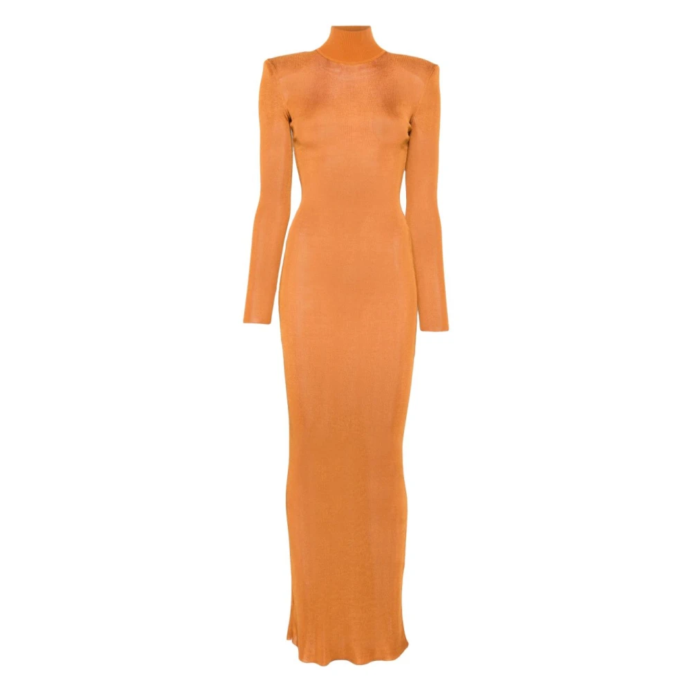 Self Portrait Women's Beige Knitted Dresses, Xs, Viscose Knit Maxi Dress