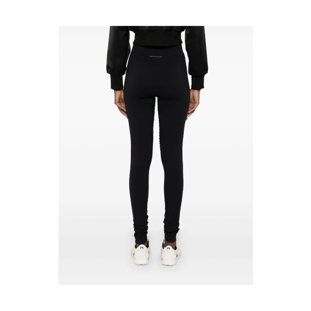 MM6 Maison Margiela Zwarte Gebreide Paneel Hoge Taille Leggings Black Dames