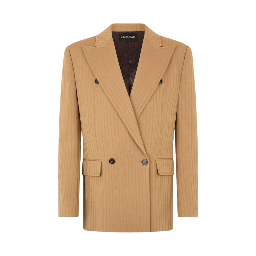 Roberto Cavalli , Blazers, Male, Brown, M, Striped Double-Breasted Jacket
