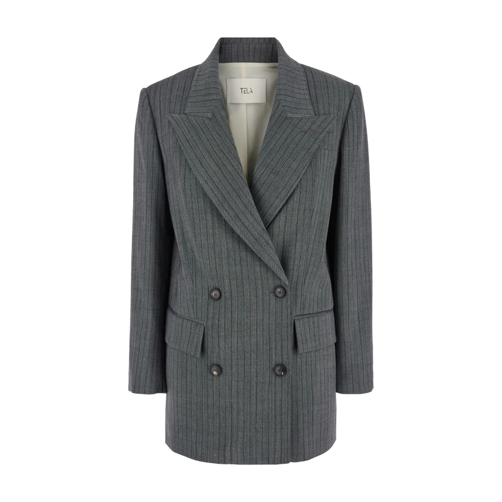 Tela Randig Blazer Grå Jacka Gray, Dam