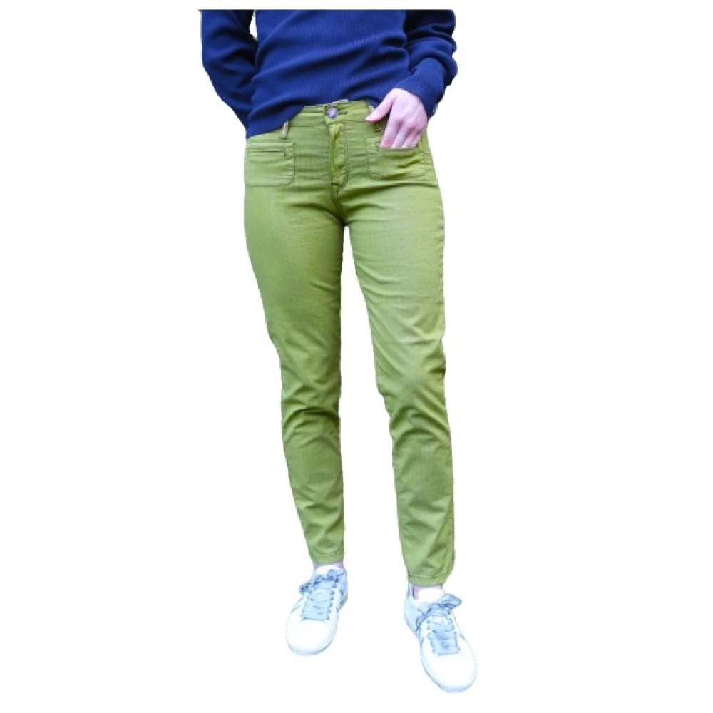 Islow Clara Gestreepte Stretch Katoenen Broek Green Dames