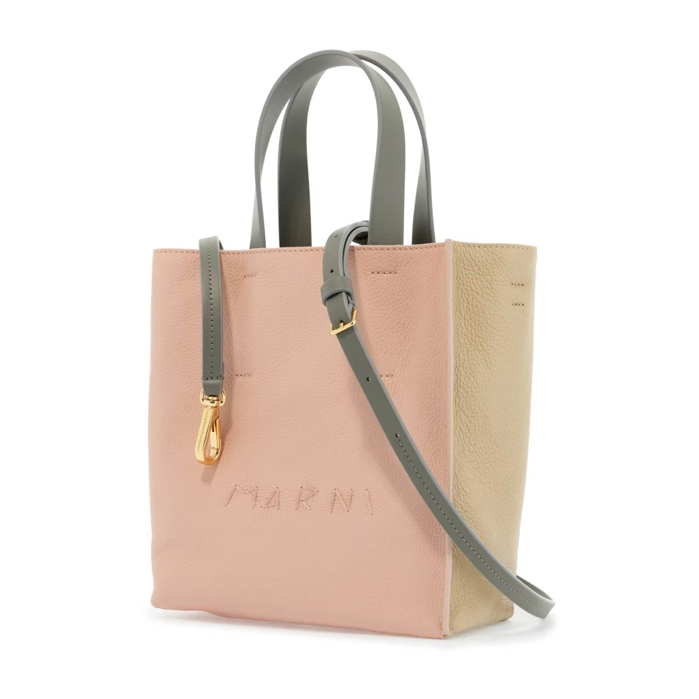 Marni Roze Kalfsleren Winkelmandje met Grijze Handvatten Beige Dames