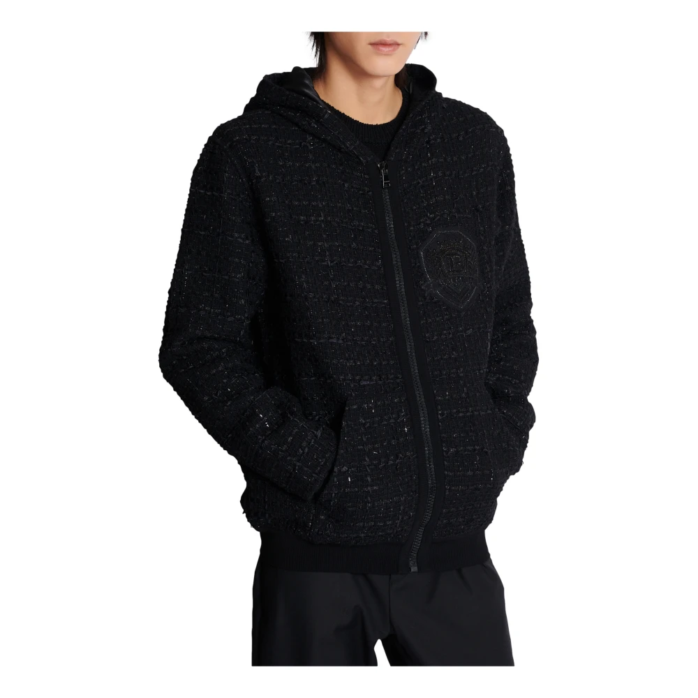 Balmain Tweed capuchonjack Black Heren