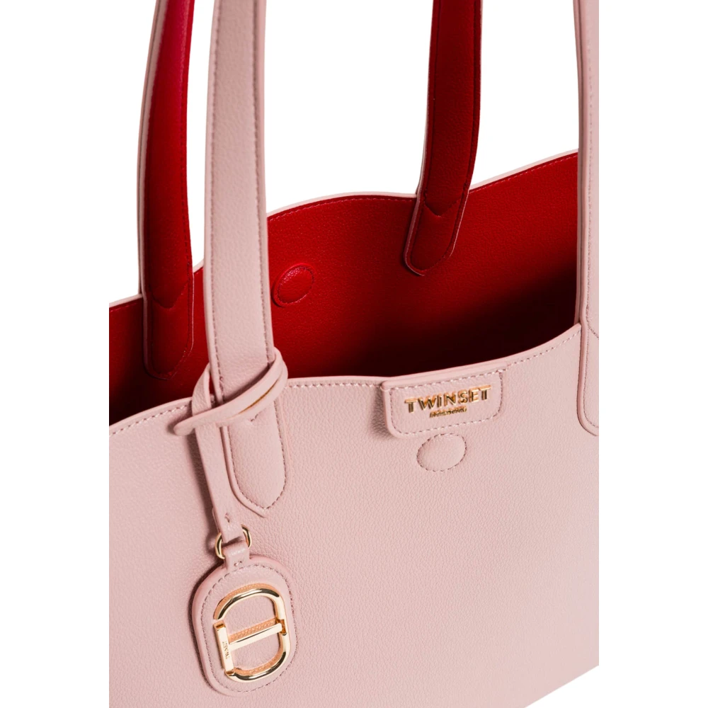 Twinset Omkeerbare leren shopper tas met bedel Pink Dames