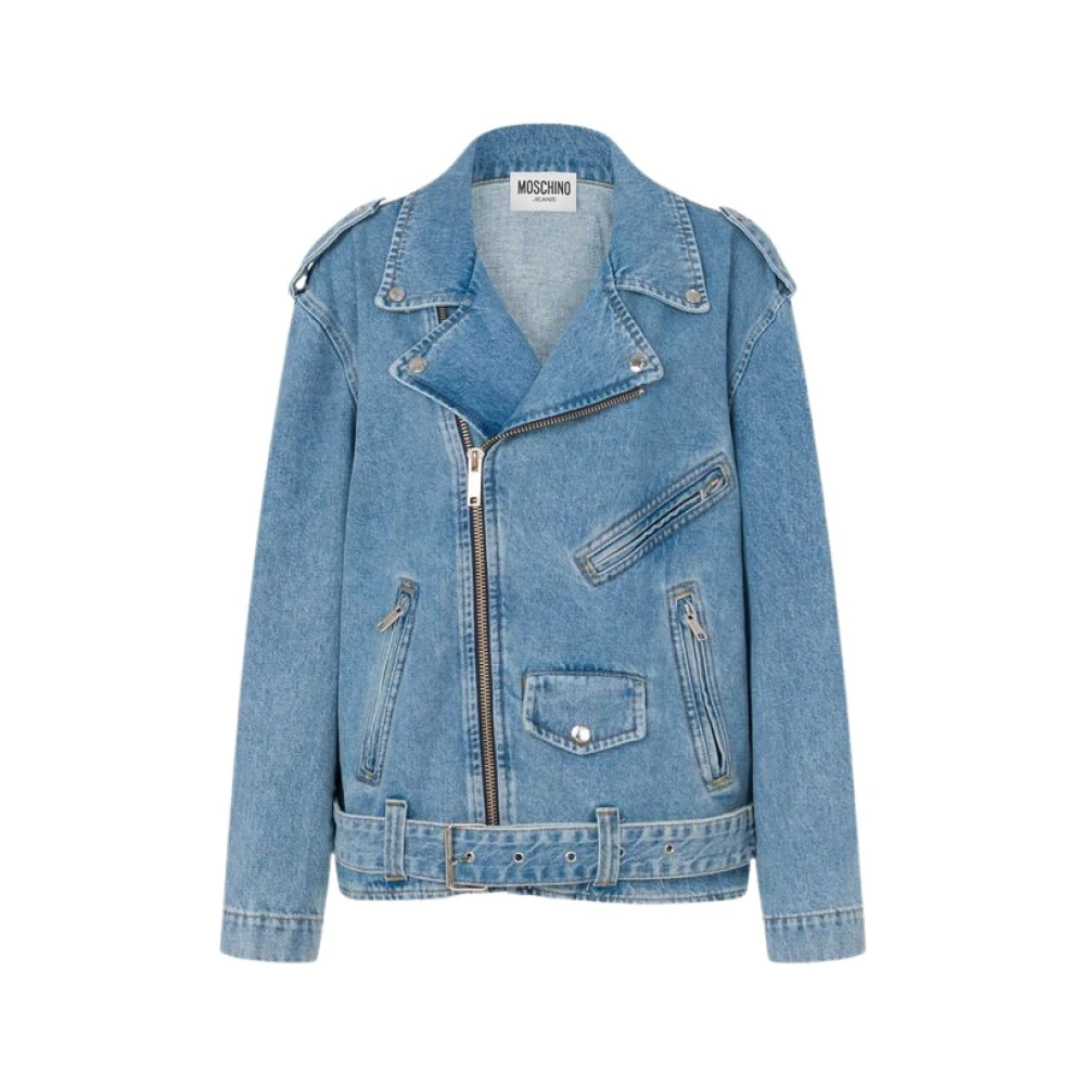 Moschino Women's Blue Denim Jackets, S, Cotton Denim Biker Jacket