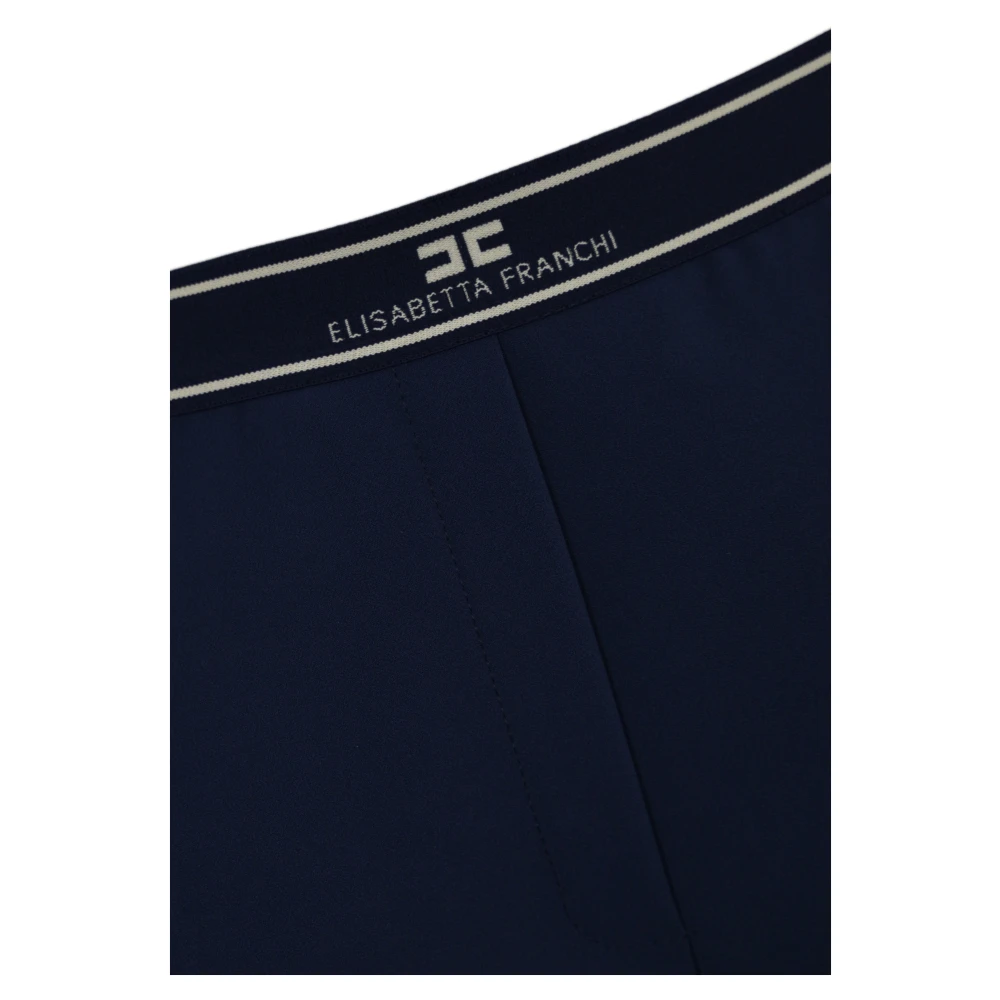 Elisabetta Franchi Blauwe Crepe Broek met Logodetail Blue Dames