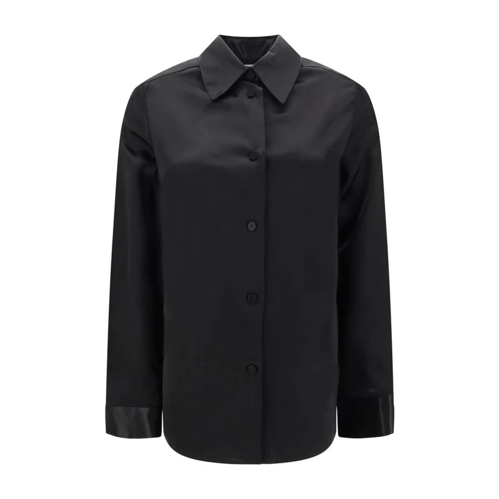 Jil Sander Zwarte Satijnen Klassieke Kraag Shirt Black Dames
