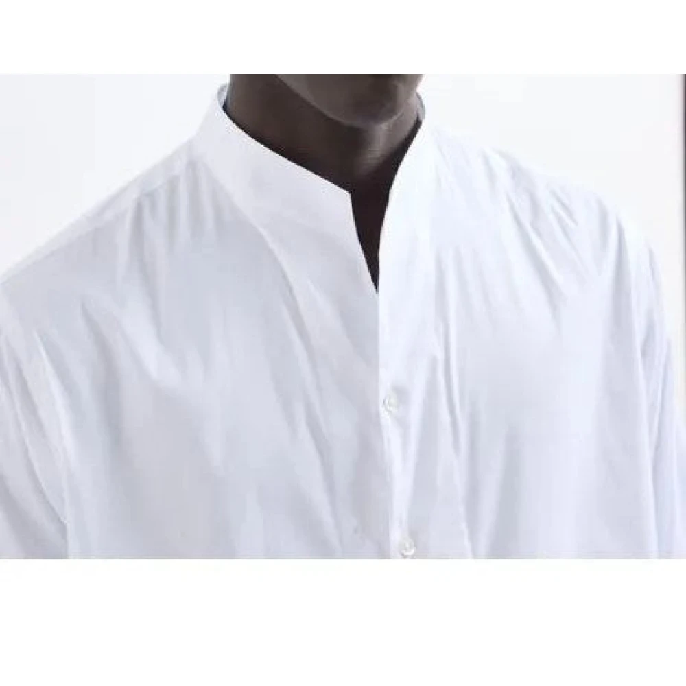 Emporio Armani Witte Koreaanse Kraag Lange Mouw Overhemd White Heren