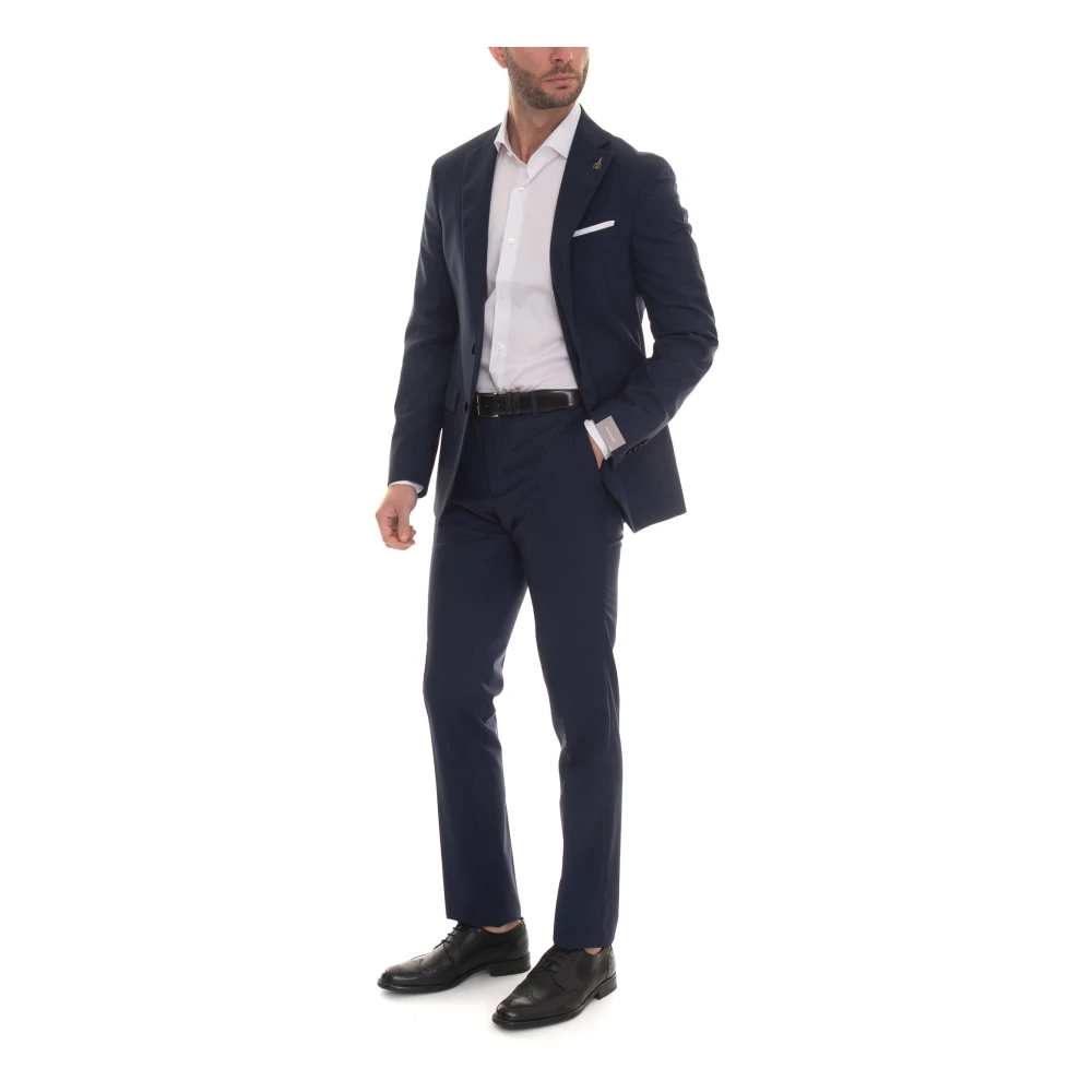 Paoloni Slim Fit 2-Knoops Pak met Zijopeningen Blue Heren