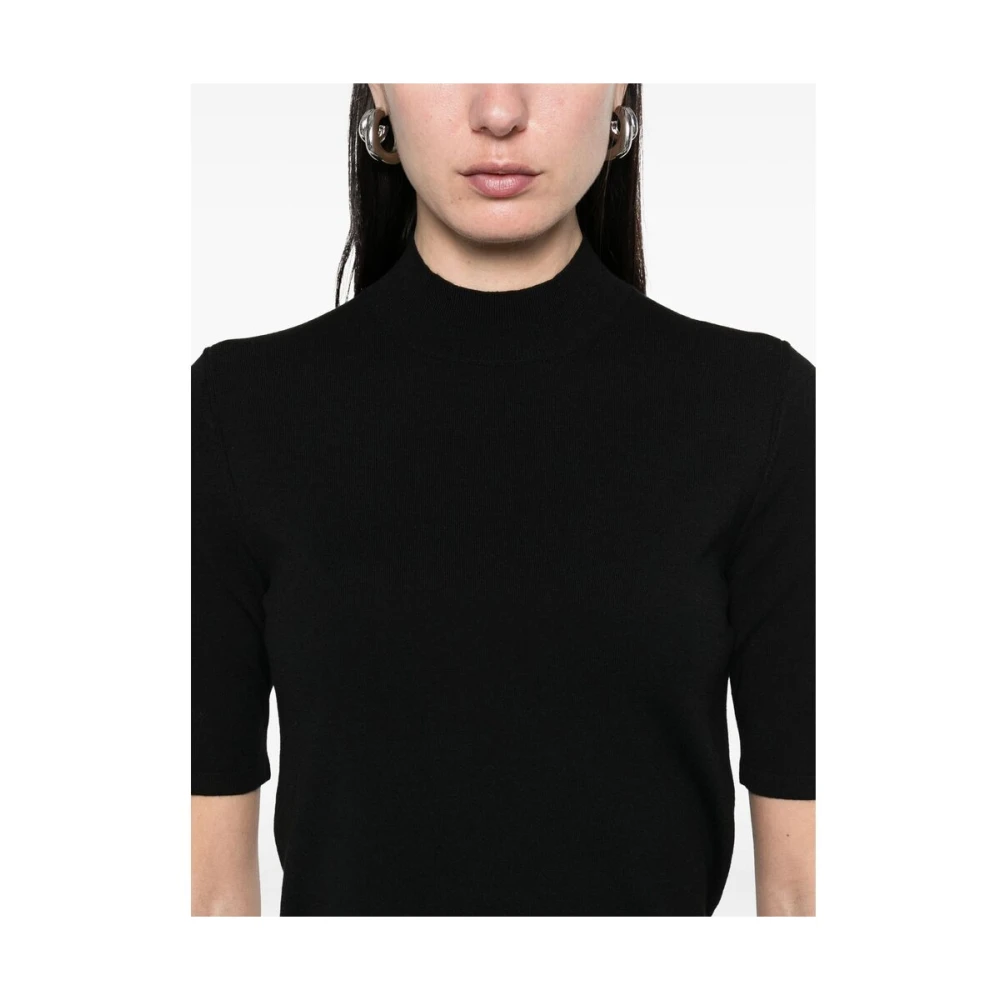 Calvin Klein Zwarte Geribbelde Korte Mouw Sweater Black Dames