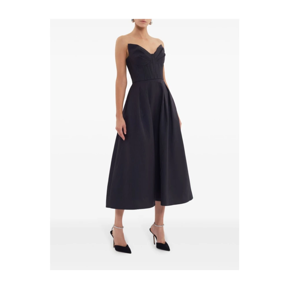 Rebecca Vallance Zwarte Taffeta Midi Jurk met Korset Black Dames