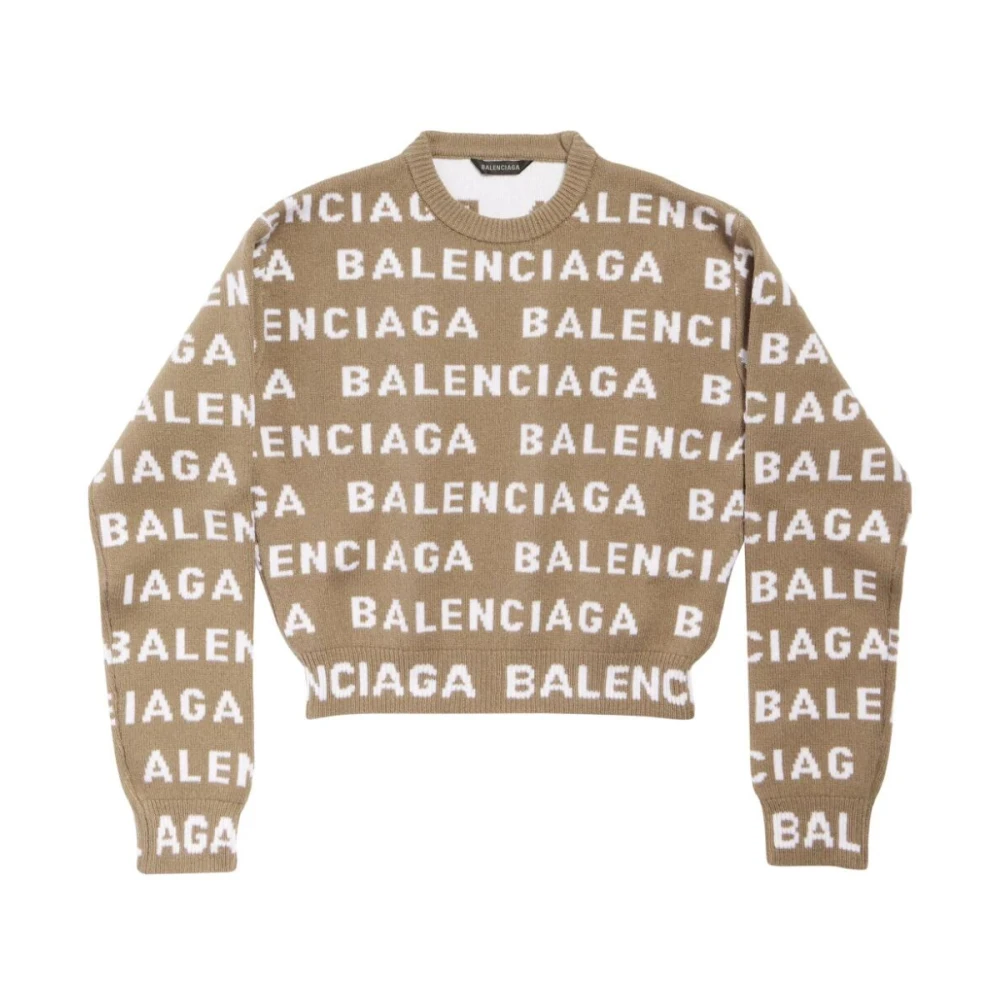 Balenciaga Intarsia-Knit Logo Cropped Sweater Multicolor Dames