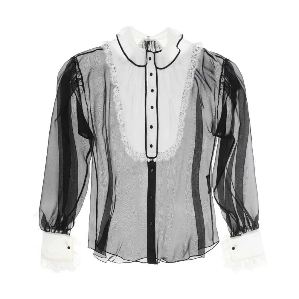Dolce & Gabbana Doorschijnende zijden chiffon blouse met kant Multicolor Dames