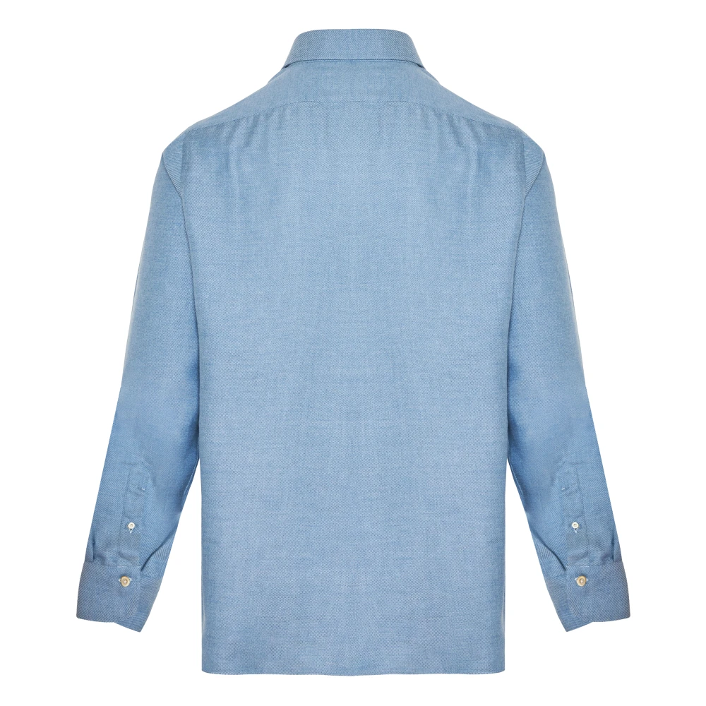 Finamore Luxe Katoen Kasjmier Shirt Made in Italy Blue Heren