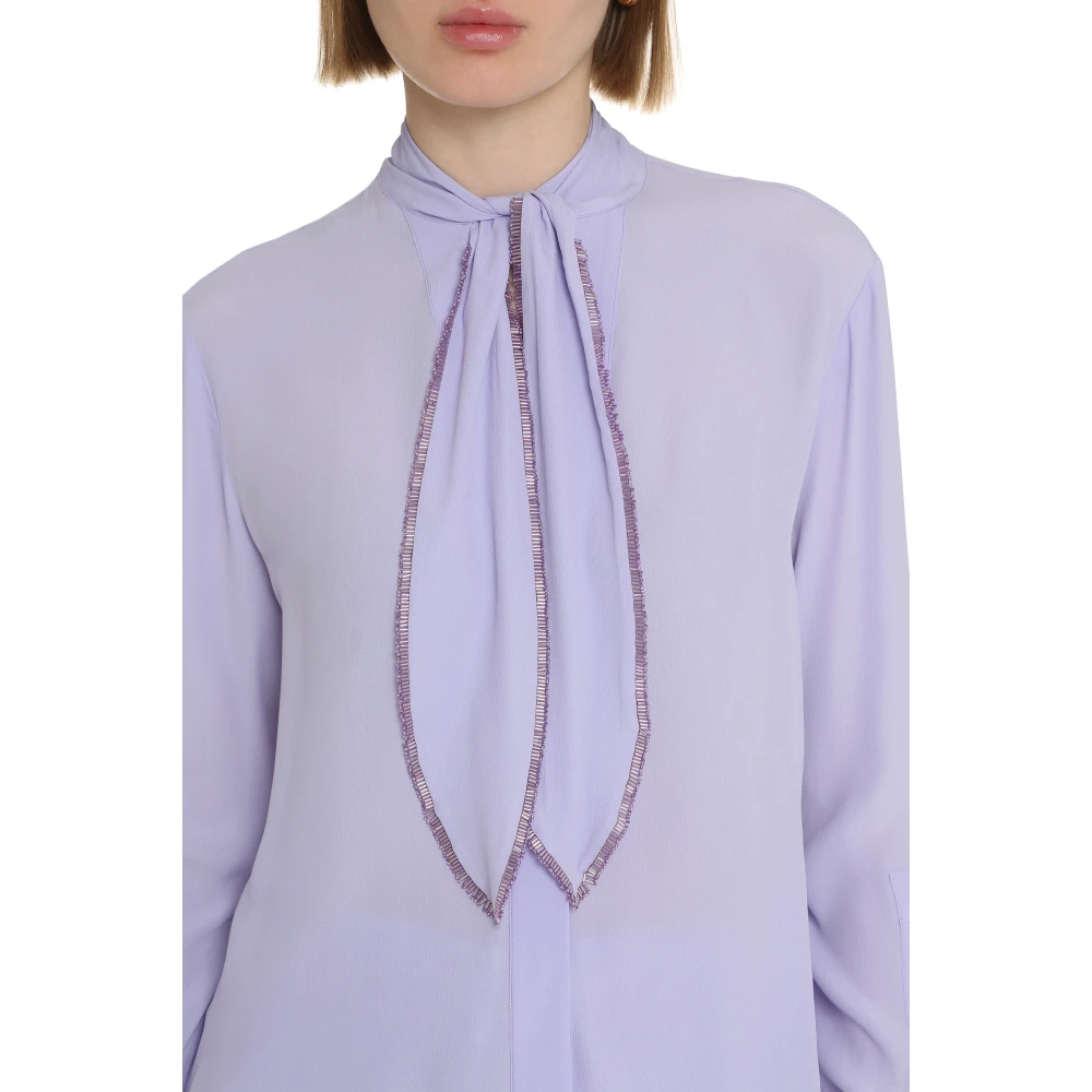 Genny Zijden Crêpe Shirt met Kralenborduursel Purple Dames