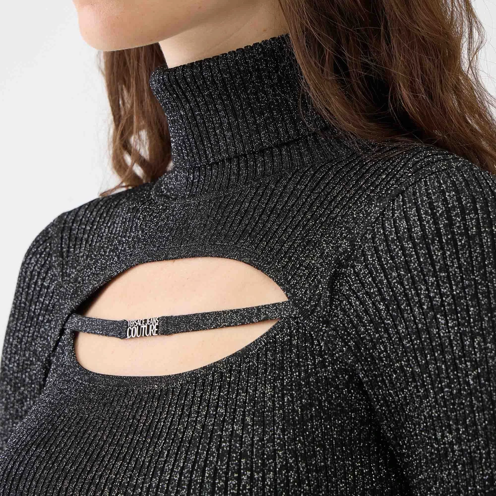 Versace Jeans Couture Lurex Cut Out High Neck Top Black Dames