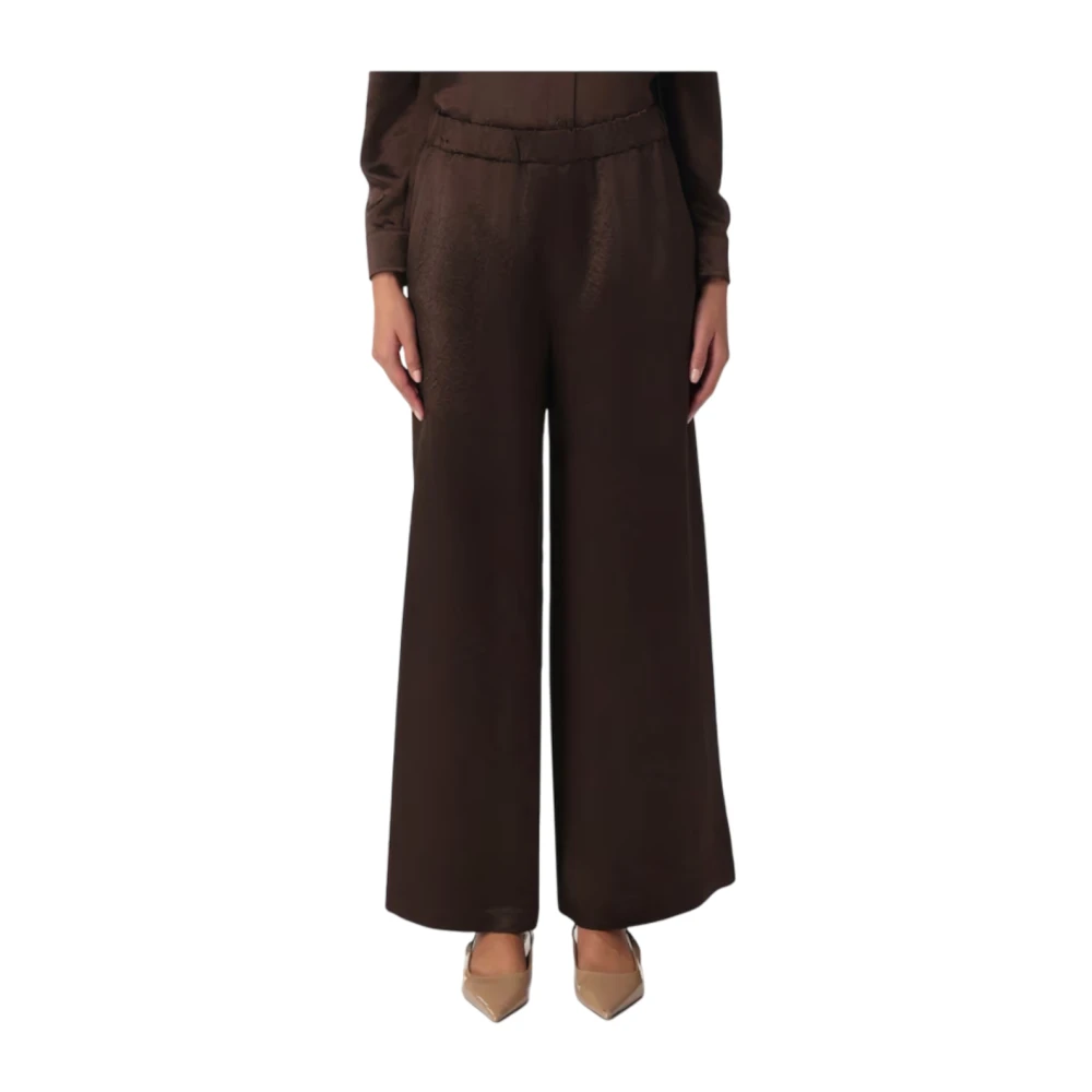 Max Mara Bruine Zijden Rechte Pijp Geknipte Broek Brown Dames