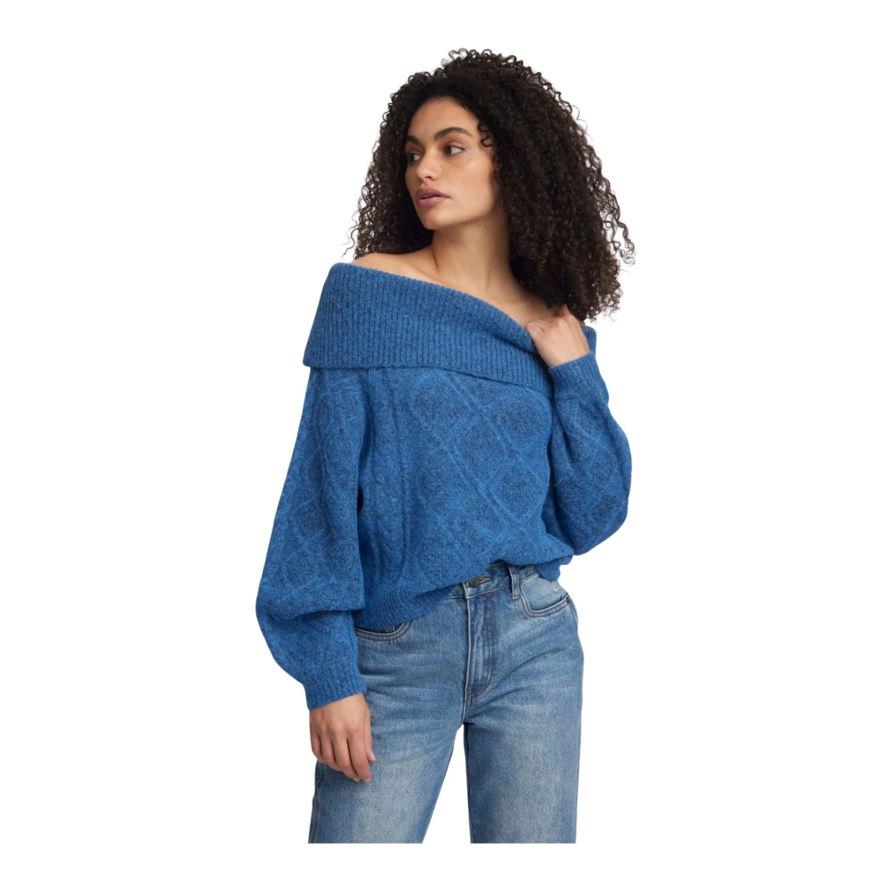 Gestuz Off Shoulder Gebreide Trui Pacific Coast Blue Dames