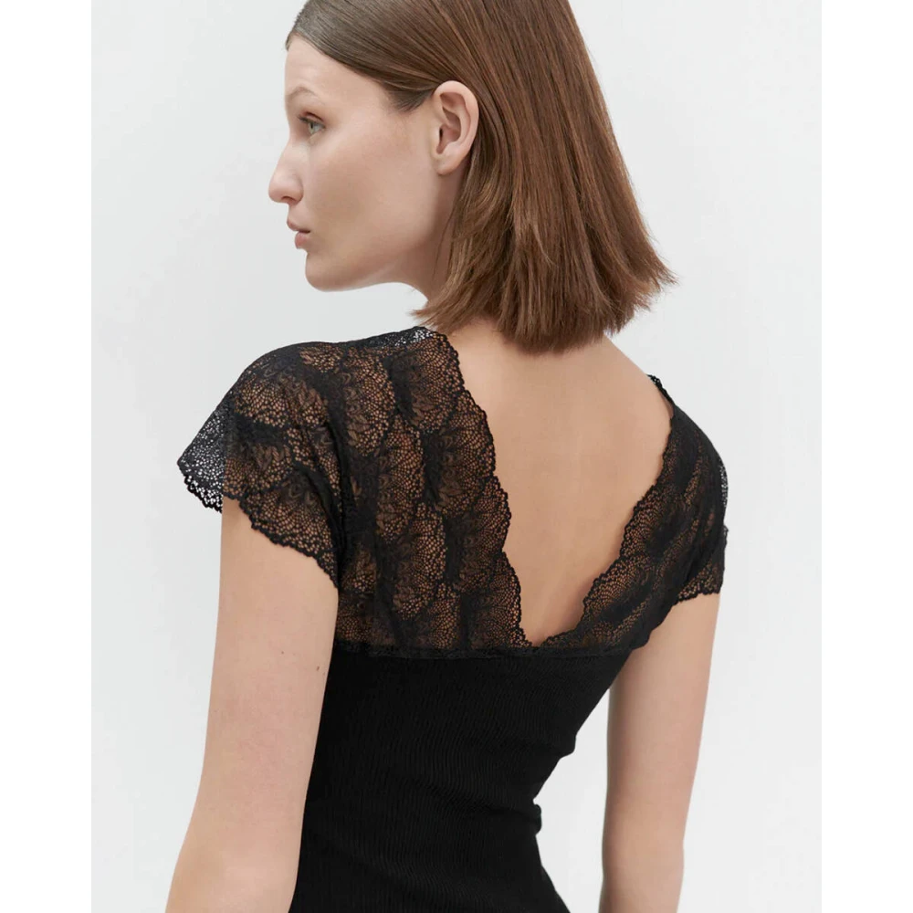 Rosemunde Zijden Kant Top Korte Mouw Black Dames