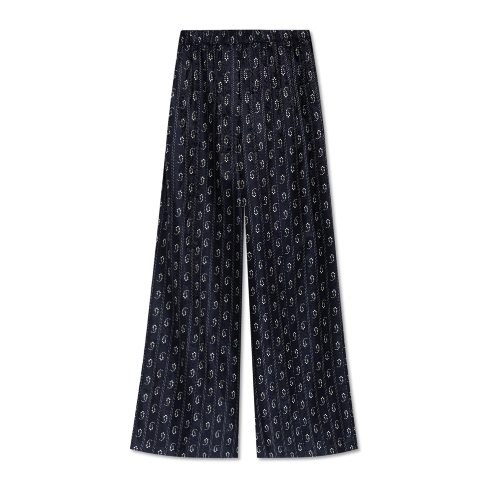 Tory Burch Women's Blue Patterned Wide-Leg Trousers