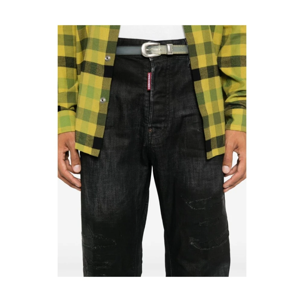 Dsquared2 Zwarte Coated Denim Jeans Black Heren
