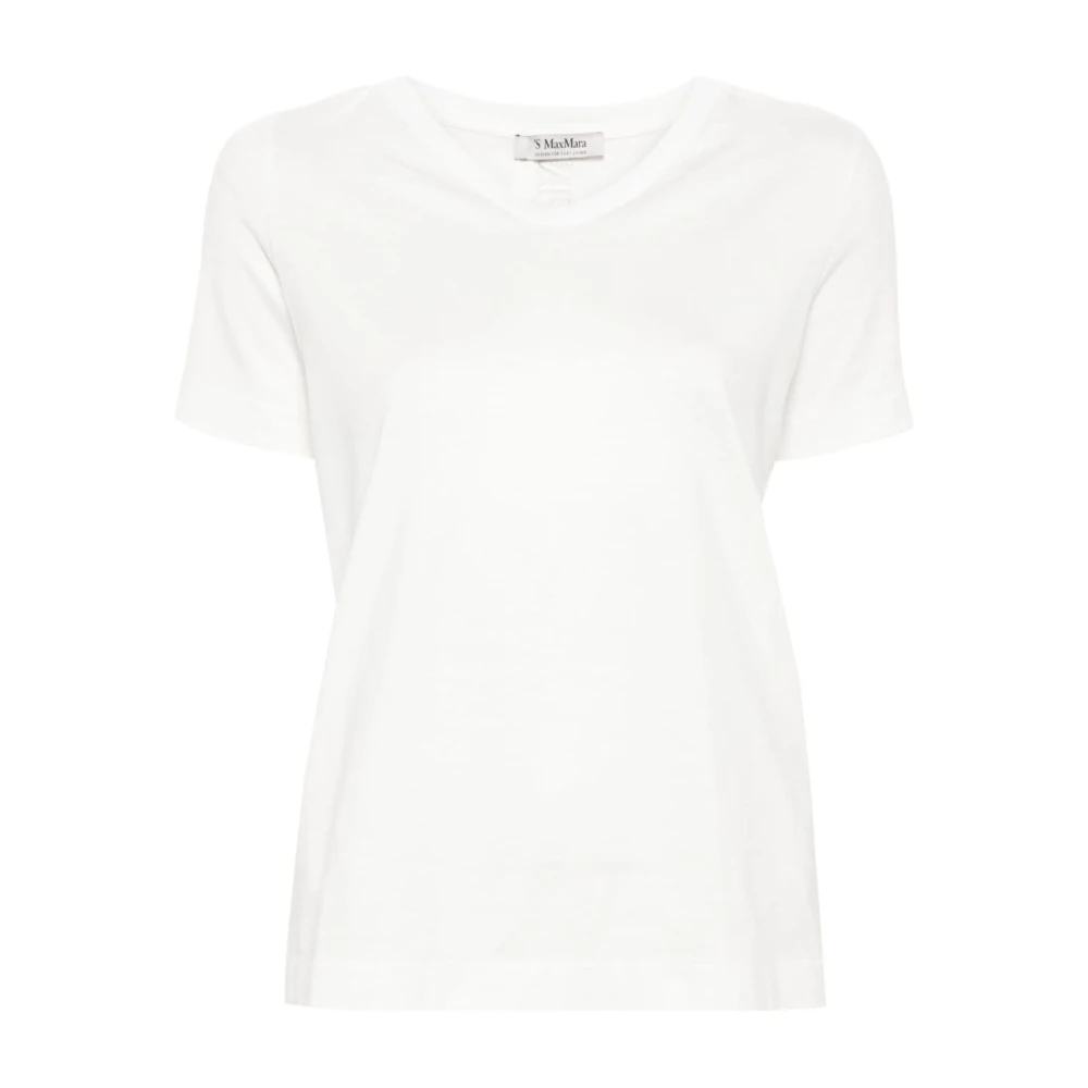 Max Mara Wit Katoenen T-shirt met Geborduurd Logo White Dames