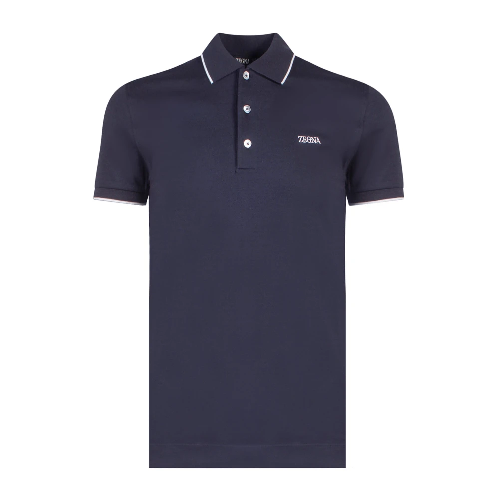 Ermenegildo Zegna Logo Katoenen Poloshirt met Knopen Blue Heren