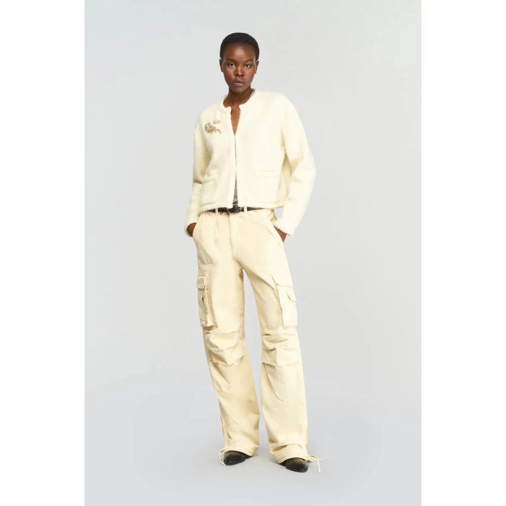 Semicouture Cargo denim jeans met brede taille Yellow Dames