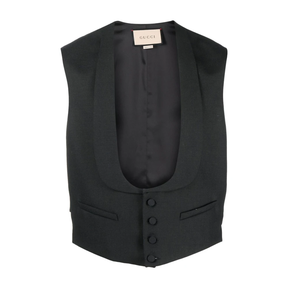 Gucci Formal Wool Vest Gilet Black Heren