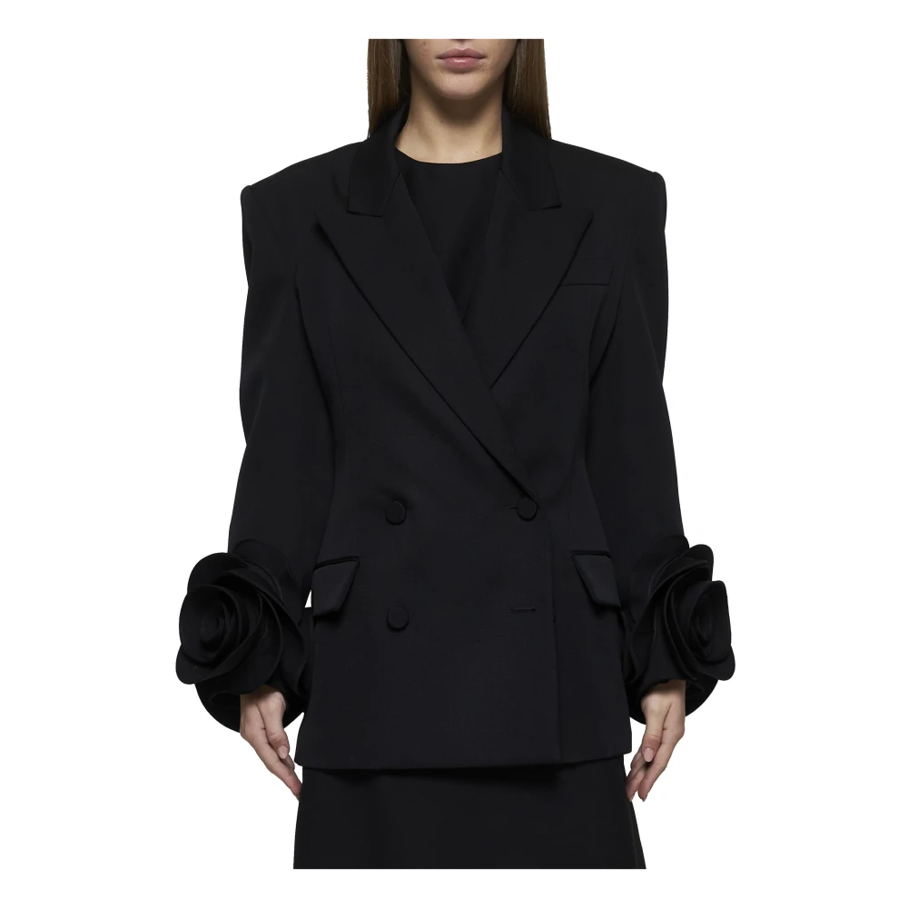 Valentino Zwarte double-breasted blazer met 3D-rozen Black Dames