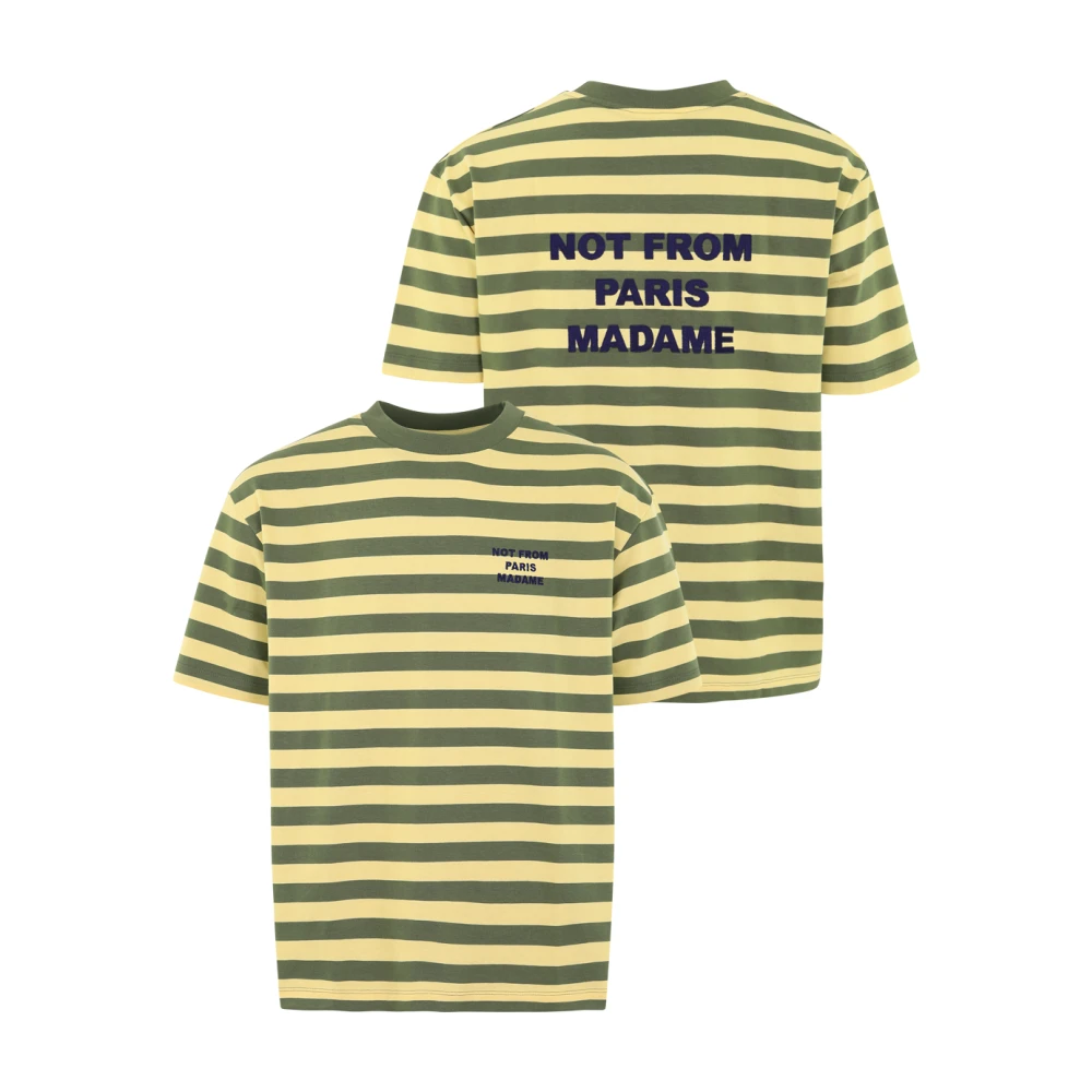 Drole de Monsieur Gestreept Slogan T-shirt in Lichtgeel Yellow Heren